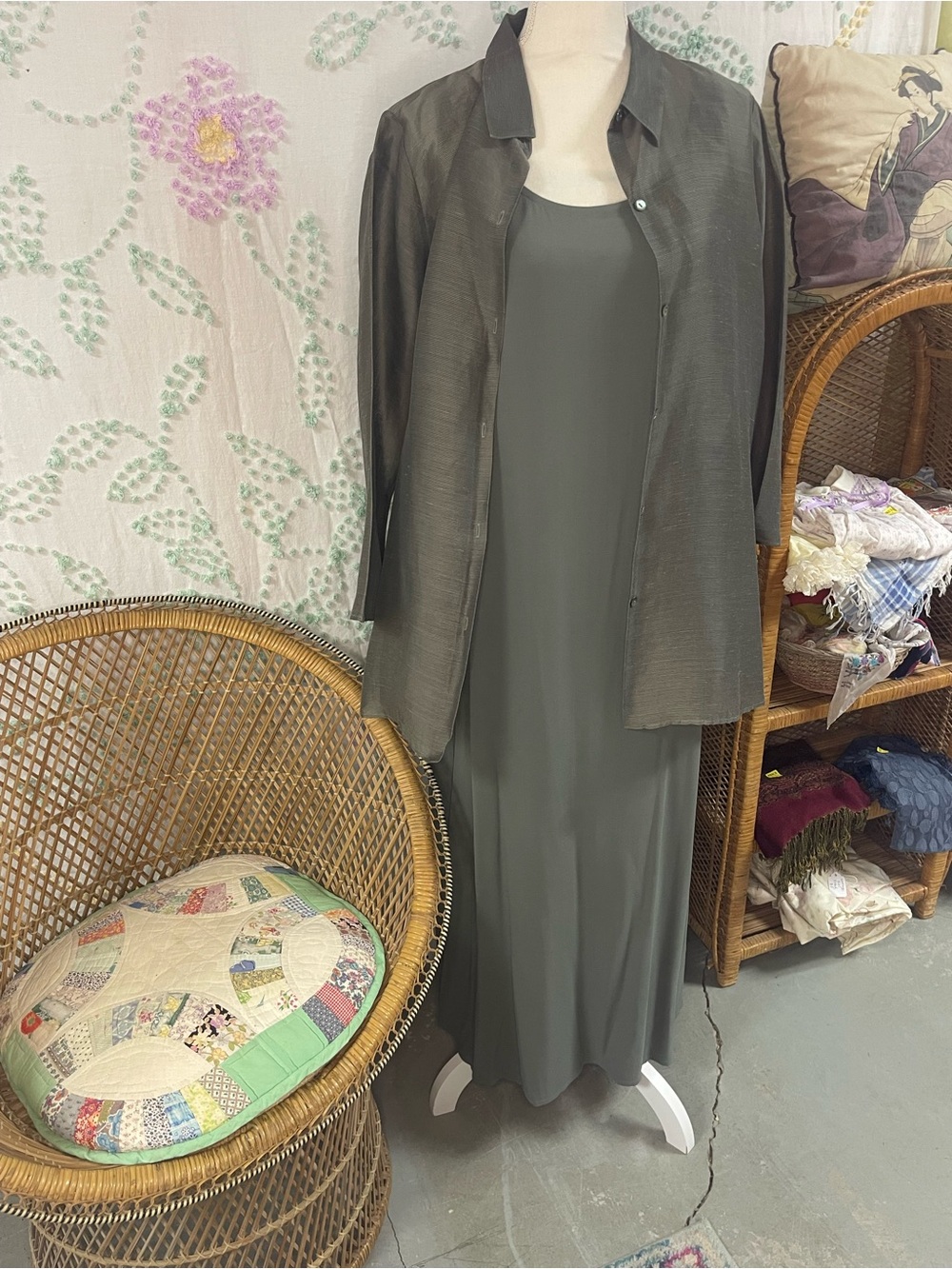 Eileen Fisher Neutral Gray Jacket with Label Detail